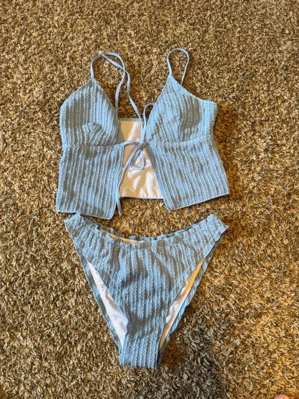 Light Blue Ribbed Two-Piece Tankini Set - Picture 2 of 6